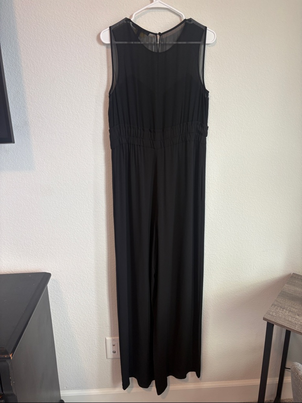 BCBGMaxAzria Kiara Black Sleeveless Wide-Leg Jumpsuit with sheer top - Picture 8 of 9